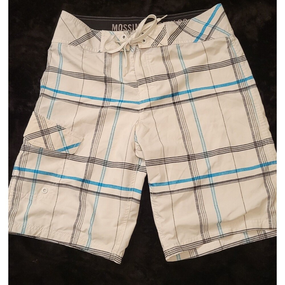 Mossimo Supply Co Board Shorts Mens 32 Plaid White Mesh Lined Pocket Swimsuit